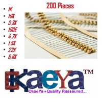 OkaeYa 200 Pieces 8 Values Assorted Mixed Carbon Film Resistors Lot 5 Percent 0.25W Resistor Kit